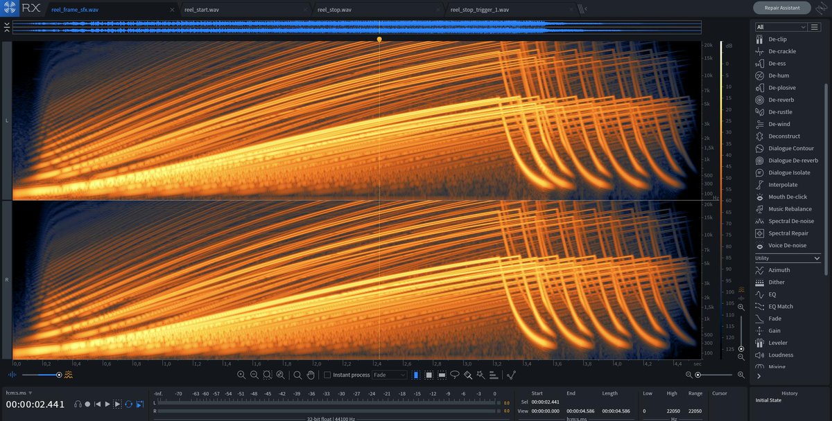 Not a bad <a href="/iZotopeInc/">iZotope</a> #RX7 spectrogram for a rainy Saturday morning here in Buenos Aires

Making reel sounds for slots 

#GameAudio #soundesign #soundeffects