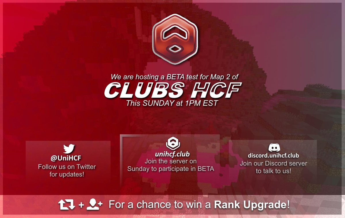 UniHCF's tweet photo. 📢 This sunday: Uni Clubs beta SOTW!
🕔 1PM EST
🕝 7PM CEST (CET)

⚔️ Info
- MapKit: Protection 1, Sharpness 1
- Factions: 3 Man with no allies
- Pearling through strings/fence gates: disabled

IP: https://t.co/jOthutyL1c
Discord: https://t.co/cVDQXhtmLE
https://t.co/71KwPk4N4s https://t.co/CpCbHsCcGV