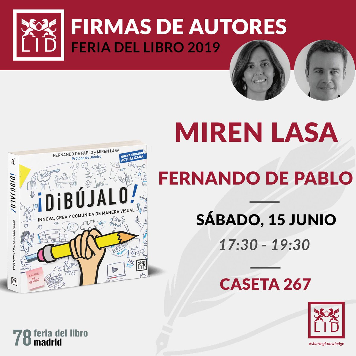 Continuamos con las sesiones de tarde del sábado, <a href="/mirenlasac/">Miren Lasa</a> y <a href="/dibujario/">dibujario</a> estarán en la caseta 267 de 17:30 a 19:30 h para firmar tu ejemplar de su libro ‘Dibújalo’. #FLM19 #FLMLID