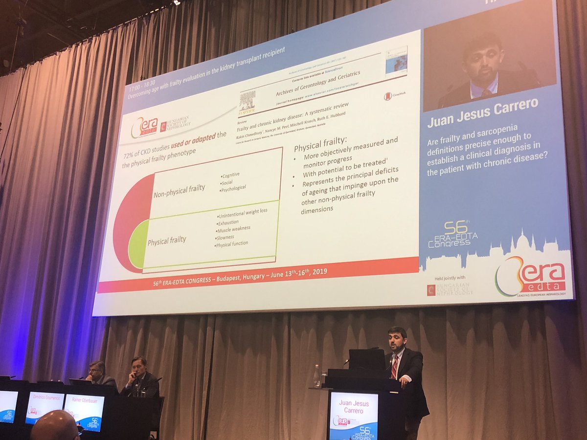Juan J. Carrero underlines that #ckd #frailty studies use the Fried phenotype for evaluation. We are performing a very nice study in our frail patients waiting for #transplantation <a href="/hospitaldelmar/">Hospital del Mar</a> <a href="/mjoperezsaez/">Mjosé Pérez Sáez</a> <a href="/SENefrologia/">S.E.N. Nefrología</a> #ERAEDTA19 #Kidney_Mar