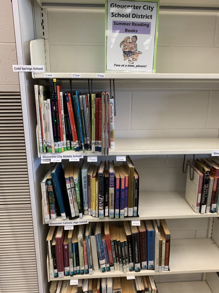 Gloucester City School District summer reading books are available now for checkout at the library! Never wait until last minute to finish your summer reading assignments. Books are being checked out fast and hold lists are increasing.