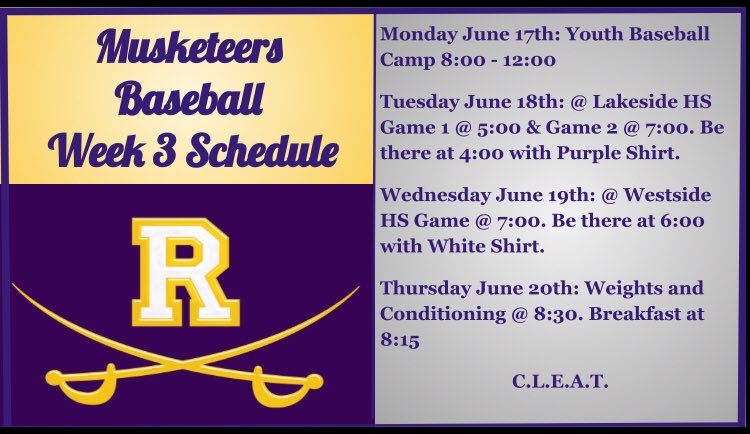 Week 3 Summer Baseball Schedule