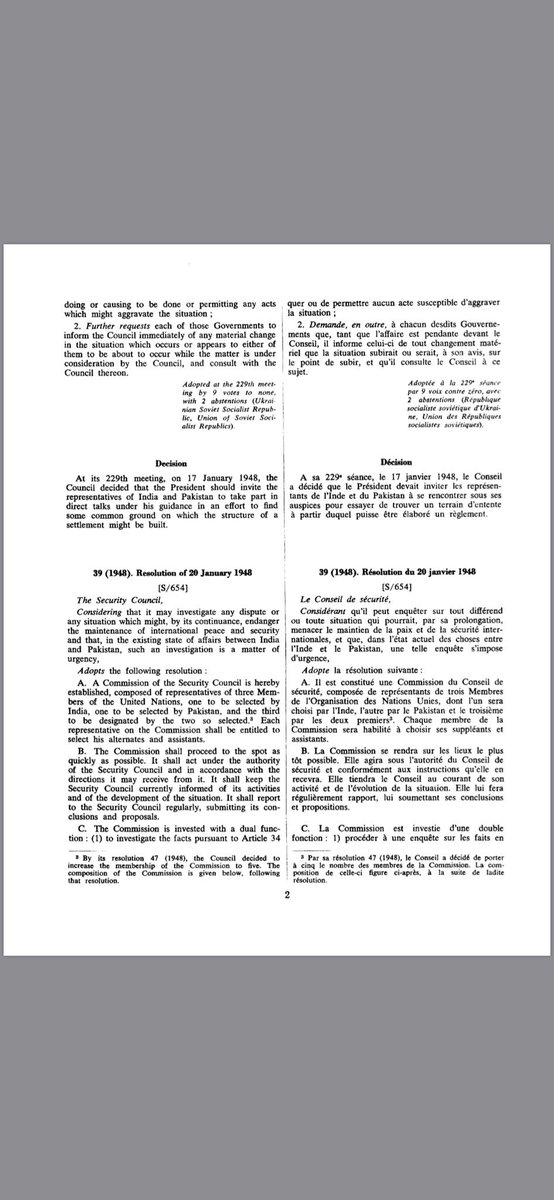 Let’s have a chronological journey through the Kashmir dispute b/w Pakistan and India in  @UN Security Council as ‘The India-Pakistan Question’.This tweet has several parts.We’ll start with first two resolutions 38 & 39 of UNSC on 17 & 20 Jan 1948.Attached original UN docs