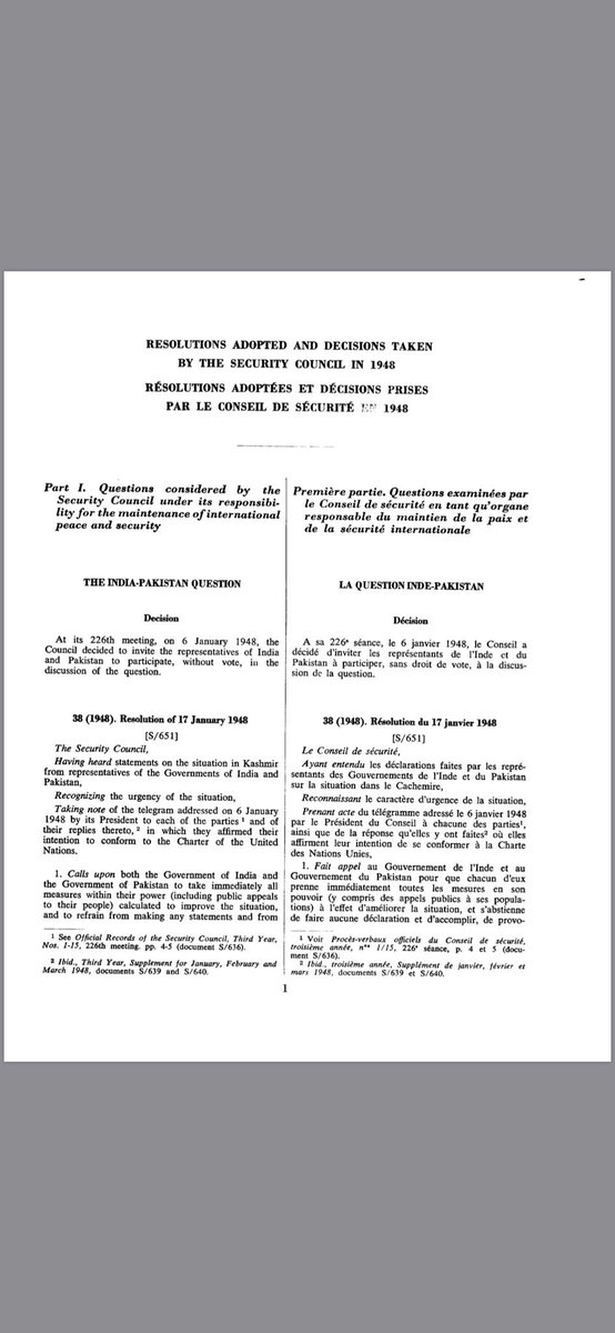 Let’s have a chronological journey through the Kashmir dispute b/w Pakistan and India in  @UN Security Council as ‘The India-Pakistan Question’.This tweet has several parts.We’ll start with first two resolutions 38 & 39 of UNSC on 17 & 20 Jan 1948.Attached original UN docs