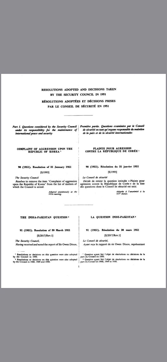 Failing to achieve the demilitarisation of State if Jammu and Kashmir within 5 months, UNSC passed its resolution 91 on 30 March 1951.This resolution reminded both governments of principles they agreed upon in UNCIP’a resolutions on 13 August 1948 and 5 January 1949.  #Kashmir