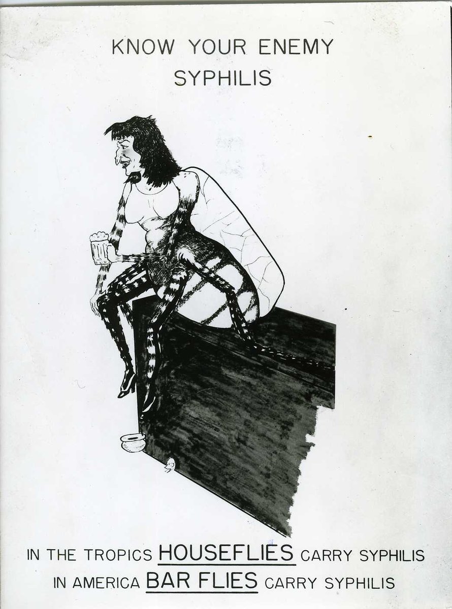 medicalmuseum's tweet photo. June is #FightTheFilthyFlyMonth. This poster was developed to educate service members on the transmission of #syphilis by “bar flies” during #WWII and is now part of a collection in the Otis Historical Archives. https://t.co/7CJRDNMsMo