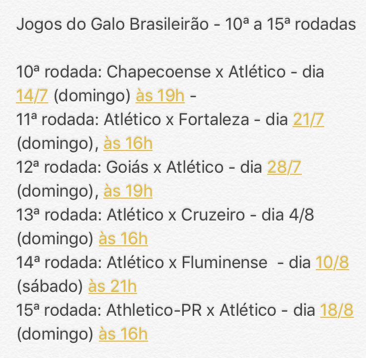 Claudio Rezende on X: Jogos do Galo no Brasileirão com datas e horários  definidos:  / X