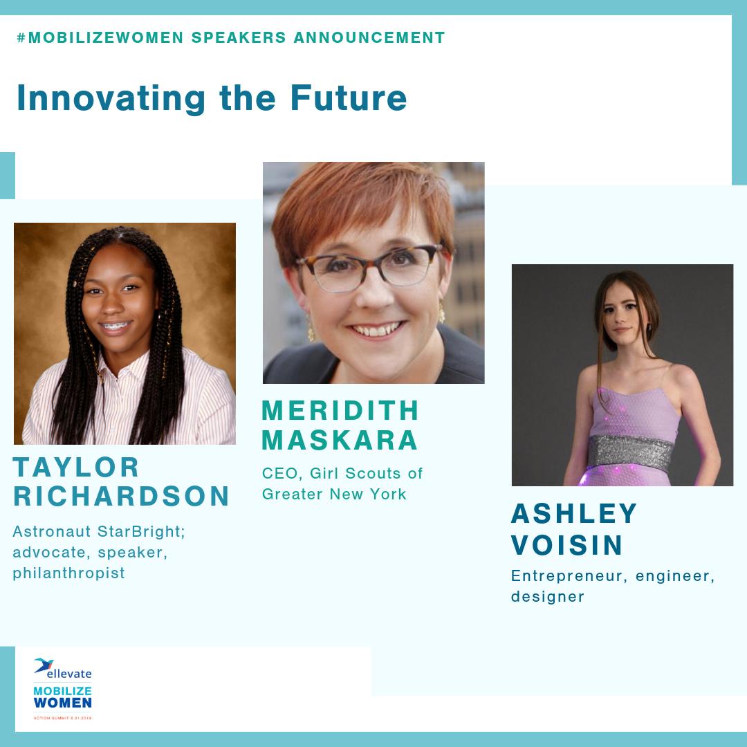 EllevateNtwk's tweet image. Kids are the future, there is no doubt about that. Join @ashleymvoisin @robotsrfun2 @astrostarbright @MeridithMaskara via live stream at #MobilizeWomen on June 21st to talk about #innovating the future. bit.ly/2XP7qbW