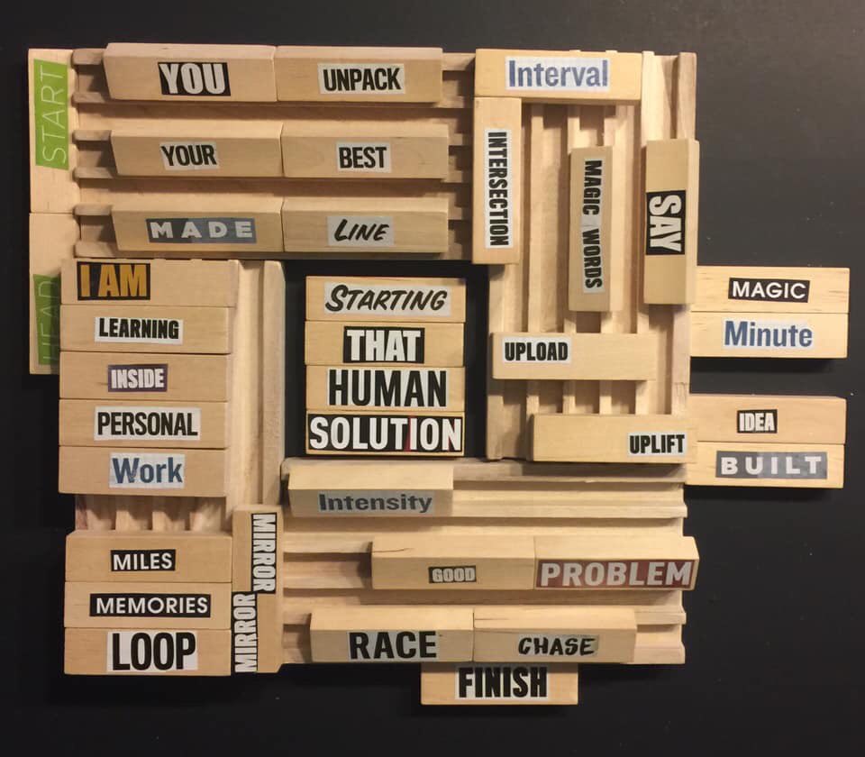 PaulWHankins's tweet photo. @ncte @writingproject Here’s one idea/possibility. The blocks are arranged and “tilted” on domino-holding racks (which I also found at Goodwill). This is a “level up”) in #BlockheadPoetry. Just an idea from #BlockheadPoet In #Room407 #THIS407 https://t.co/vN0GtXFakm