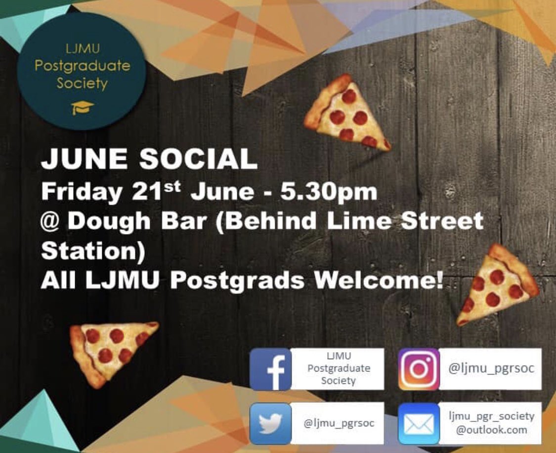 Calling all <a href="/LJMU/">Liverpool John Moores University</a> PGRs: Friday 21st June! Come along for the good times! 🤩🍺🍕🕺💃 <a href="/LJMU_PGRs/">LJMU PGR Development</a>