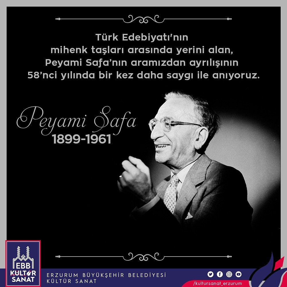"Dokuzuncu Hariciye Koğuşu", "Fatih-i Harbiye" ve "Cingöz Recai" adlı unutulmaz eserlere imza atan roman yazarı, gazeteci ve fikir adamı Peyami Safa'yı vefatının 58. yılında rahmet ve özlemle anıyoruz.

#PeyamiSafa