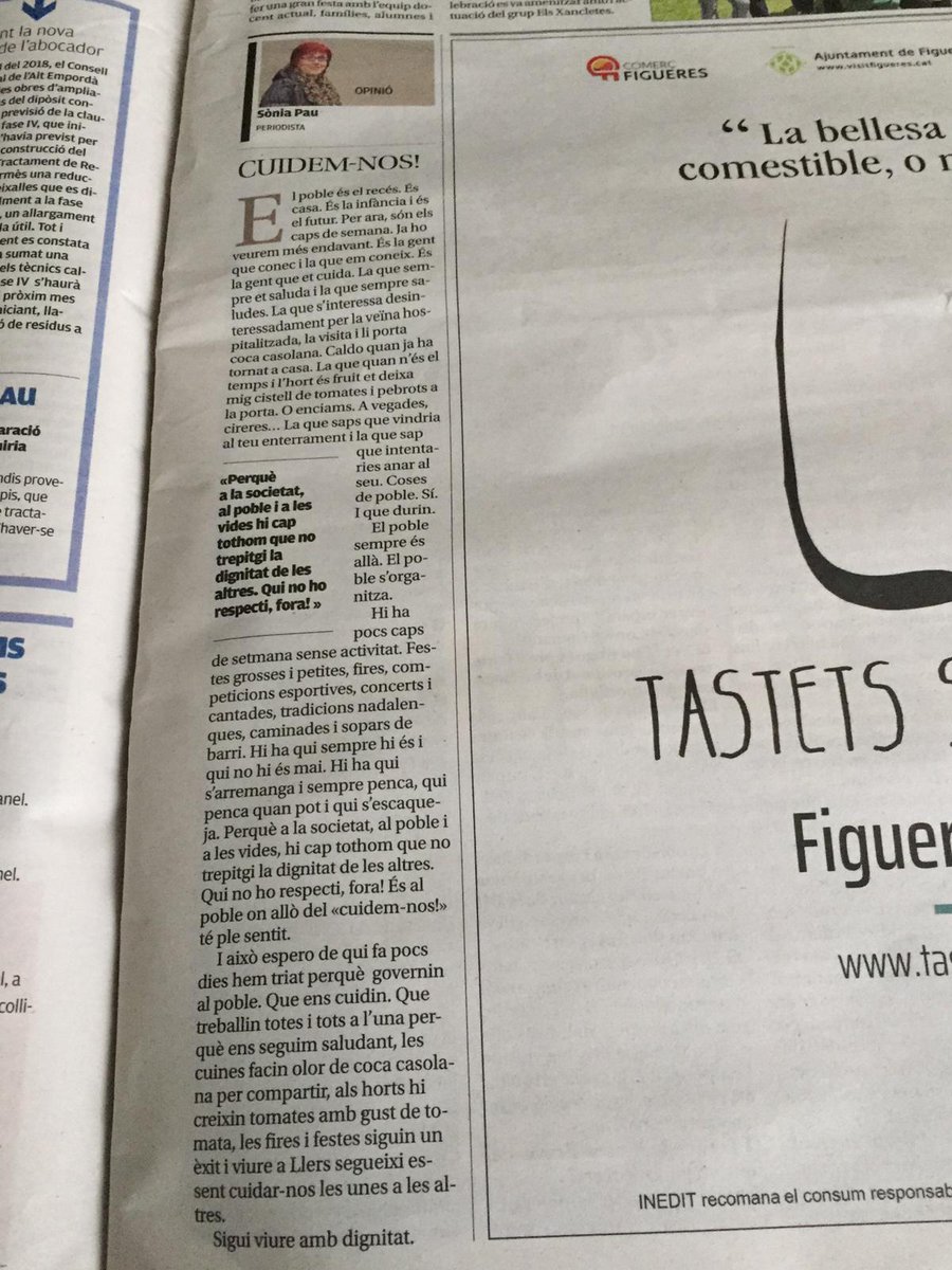 Soniapauc's tweet photo. "El poble és el recés. És casa..."
@emporda_info em publica 'Cuidem-nos!'
✏️ Reflexió després de les #municipals2019 🗳️
#larticle https://t.co/2SjeAYqRLm