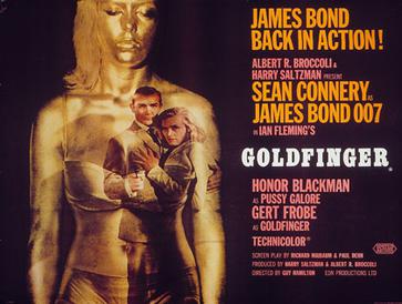 History_Express's tweet image. Goldfinger was the first movie where Sean Connery had to wear a toupee.  Picture: An advertisement for Goldfinger in 1964.
