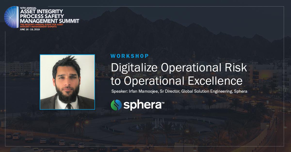 MarkStach's tweet image. We’re headed to #AIPSM! Irfan Mamoojee, Sr. Director of Global Solution Engineering at Sphera, is presenting in the “Digitalize Operational Risk to Operational Excellence” workshop. Learn more: bitly.com/2KR2y2B

#processsafety #operationalrisk #o…