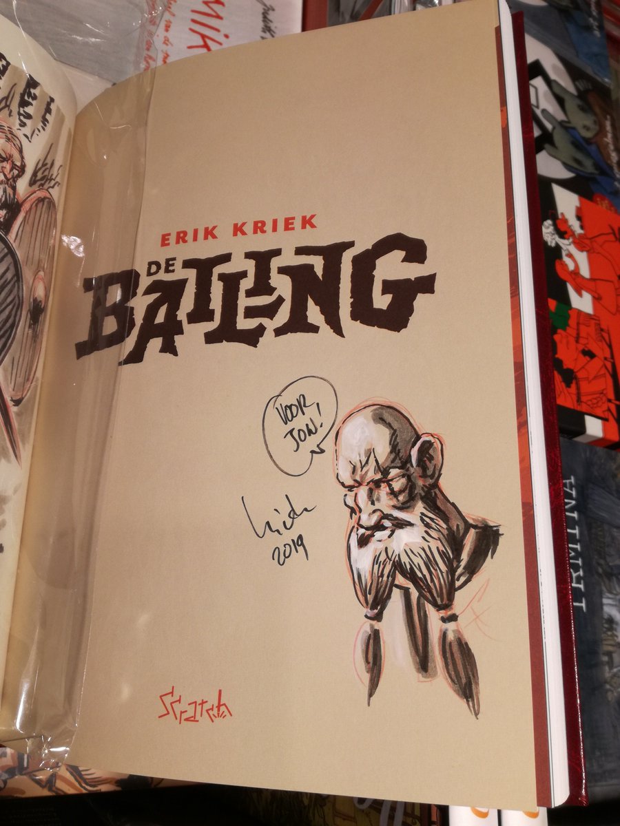 JonvdBerg's tweet photo. Vanmiddag signeerde Erik Kriek @Gutsman bij @hetBeeldVerhaaL 'De balling' @Scratchbooks, zijn eerste volwaardige stripverhaal. Hij tekende en schreef de tiende-eeuwse IJslandse saga over de terugkeer van een Viking die vanwege een moord werd verbannen https://t.co/P7FzxoGe8s https://t.co/5T7Iv7wik5