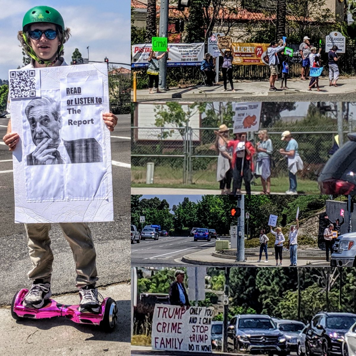 MaLaCoiD's tweet photo. Vibrant #protest this morning! Listen to #theMuellerReport podcast.
.
#oceanside #sandiego #moveon #ObstructionOfJustice #MuellerMustTestify #ReleaseTheFullReport #MuellerTime
#Individual1 #UnindictedCoConspirator #PathologicalLiar #ImpeachTrump #conman #partyovercountry https://t.co/lIqIfhZbUh