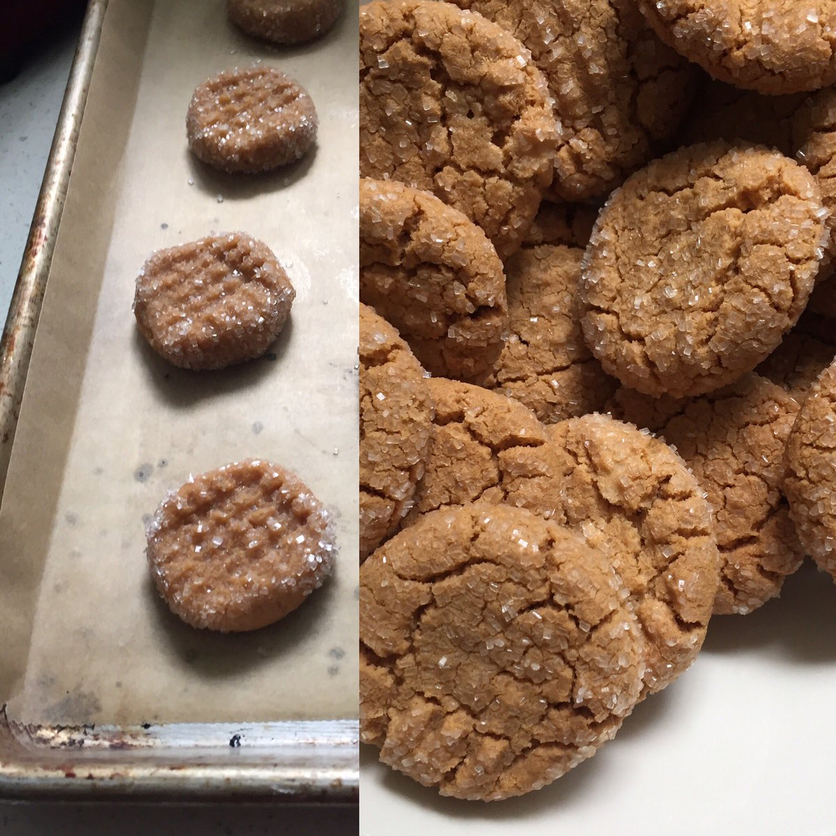 You know those 3-ingred peanut butter cookies? 10x better with a little cinnamon, ground ginger and sparkling sugar. #justsayin #weekendbaking