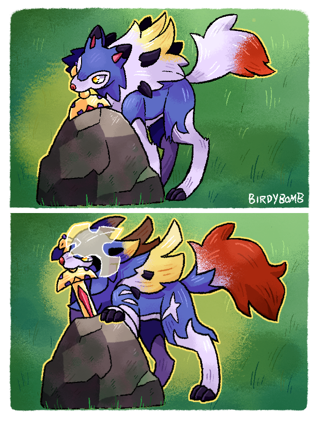 The chosen one 🐶🗡️

I thought Zacian kinda looks like a shiny (day) Lycanroc, but extra special, so my headcanon is he's just a really good boy who found a magic sword.
#PokemonSwordShield #zacian #lycanroc #galar 