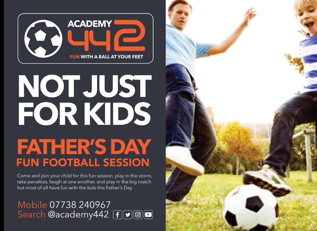 academy442's tweet photo. ⚽ FATHER'S DAY FUN FOOTBALL SESSION ⚽ ⏰ 10am - 11am. At Queen's Park 3G pitch, Boythorpe Road, Chesterfield S40 2ND To get in touch 07738240967 or visit https://t.co/E2lSmg1FEt #FootballKidsClub @Academy442 https://t.co/6hJM2Y98WH