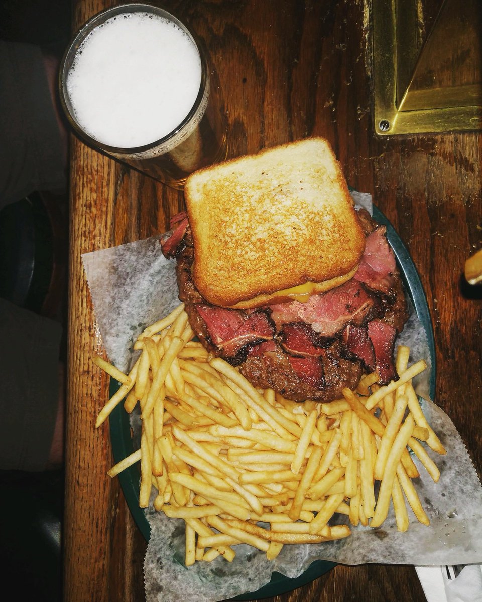 beanpostpub's tweet photo. Come on in or order for delivery our newest creation- the CC's Cardiac Burger!!! This beast of a burger is two grilled cheese sandwiches with bacon, encasing our 1/2 pound burger topped with hot pastrami. A definite most try for the meat lovers!
#NewBurgerCreation #BeanPost https://t.co/cZmrPm8Dom