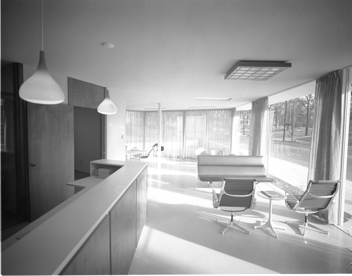 Vintage photos of the office and apartment interiors. Charter Realty’s founder John Stegeman was one of Ann Arbor’s leading proponents of modernism, and his company gave work to many of the city’s young architects.