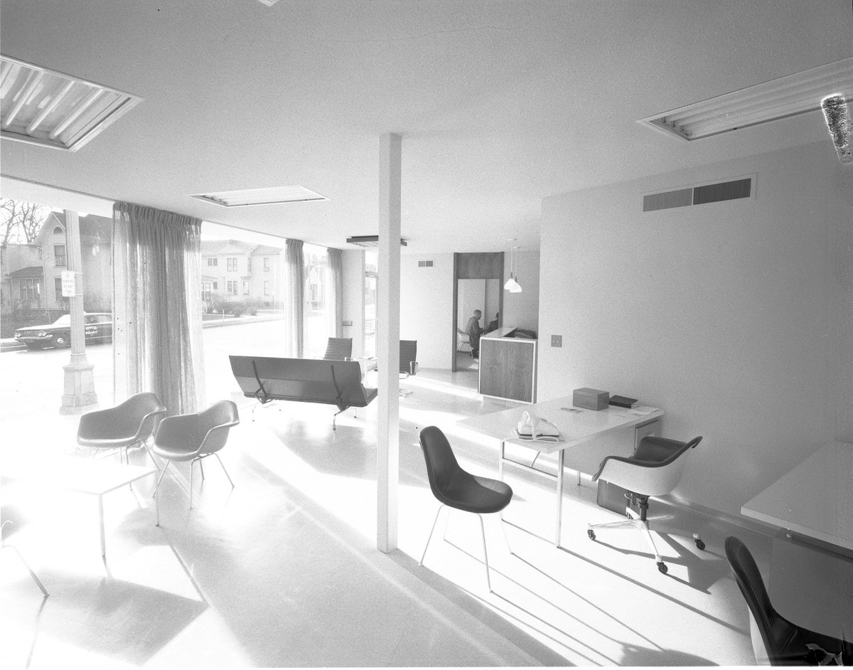 Vintage photos of the office and apartment interiors. Charter Realty’s founder John Stegeman was one of Ann Arbor’s leading proponents of modernism, and his company gave work to many of the city’s young architects.