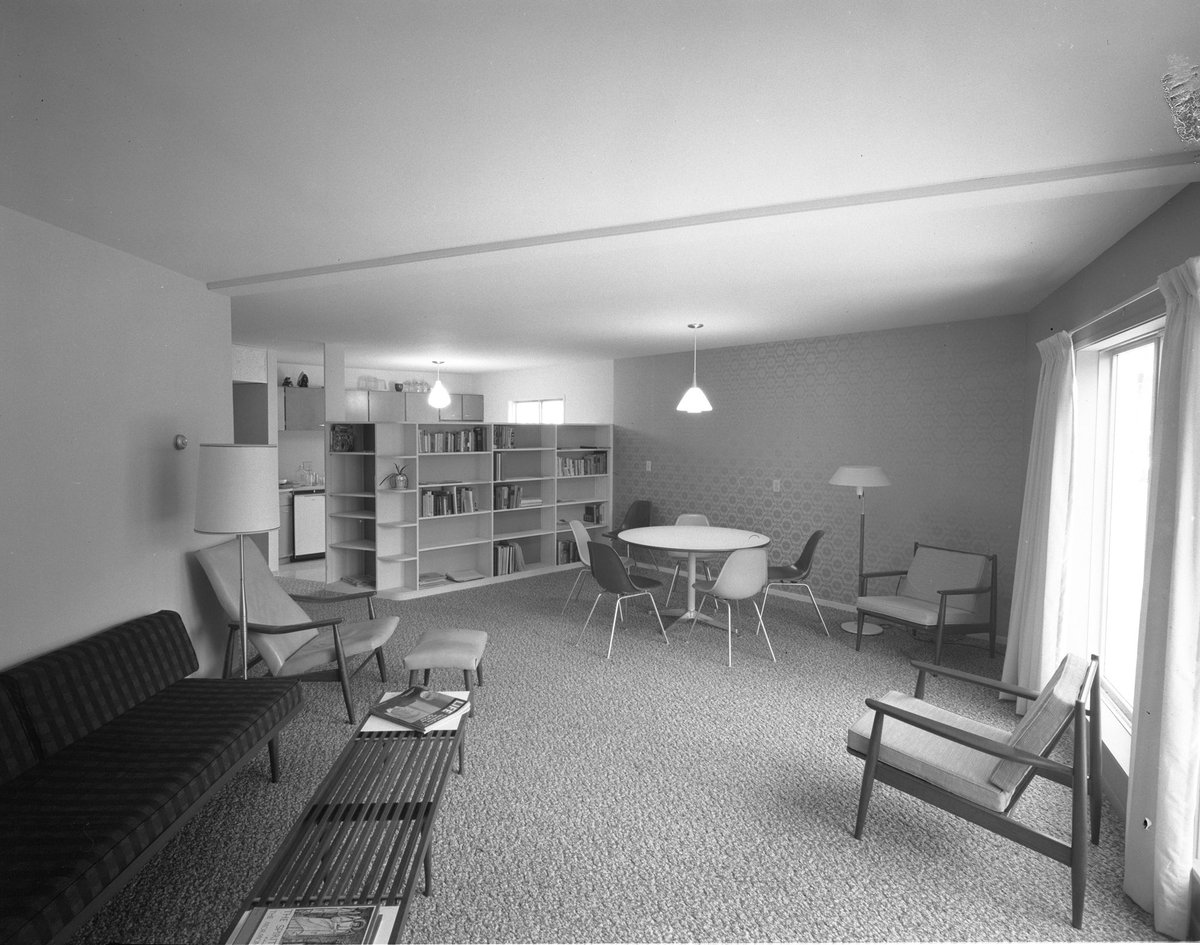 Vintage photos of the office and apartment interiors. Charter Realty’s founder John Stegeman was one of Ann Arbor’s leading proponents of modernism, and his company gave work to many of the city’s young architects.