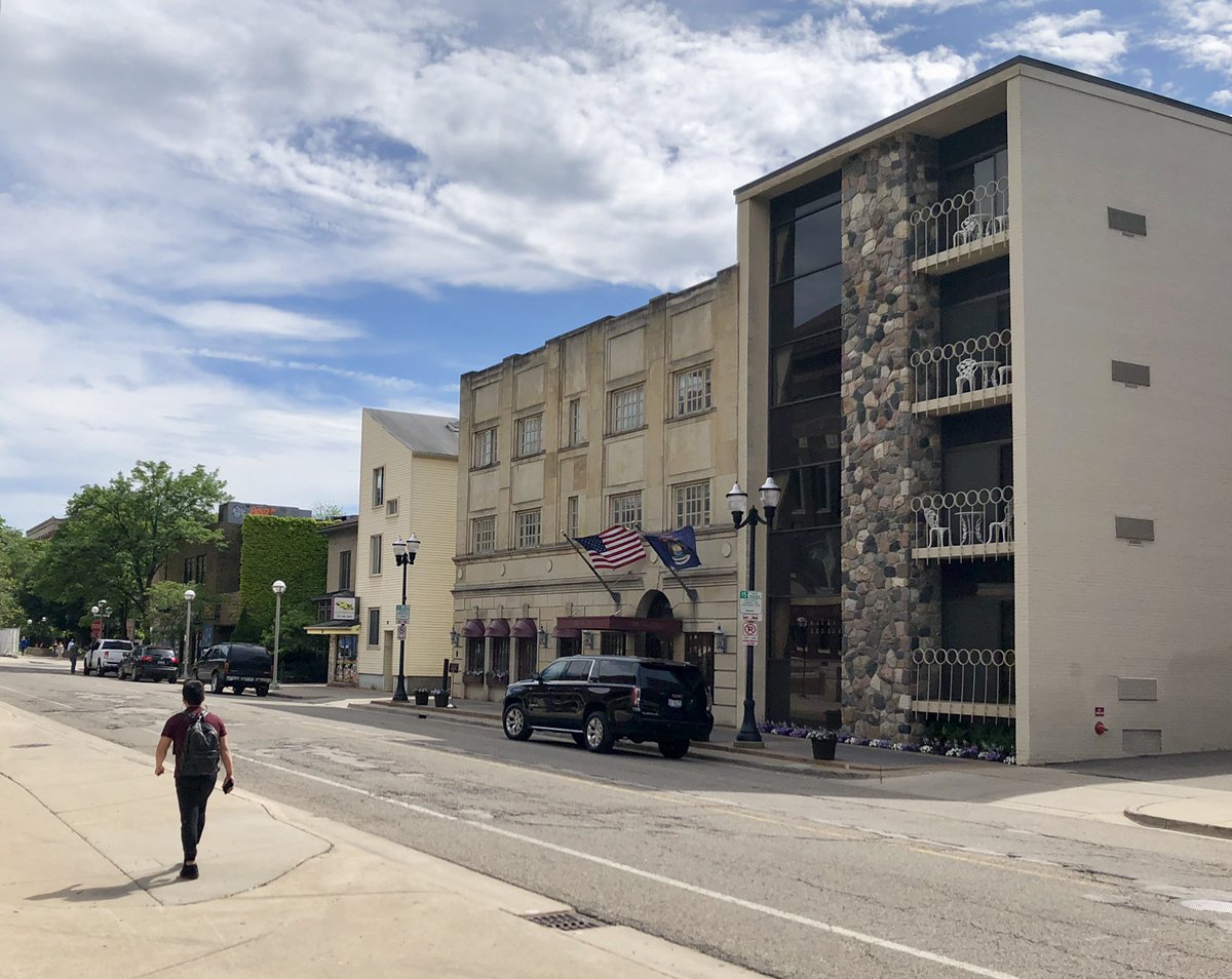 James Livingston, Bell Tower Hotel (1961) /// Built as a luxury hotel across from UofM’s campus, Livingston’s original design was mostly replaced with a neoclassical facade as part of a 1980’s renovation (Robert A.M. Stern’s 2010 North Quad in the last photo, background)