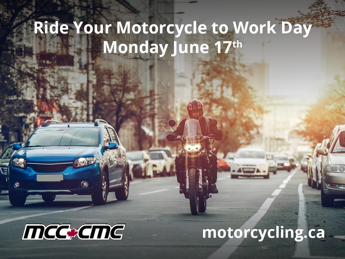 MotorcyclingCan's tweet photo. June 17th is Ride Your Motorcycle to Work Day in Canada. Consider showing your support by participating in this national event. Post your photos here and tell us why you love to ride. #RideToWork #RideToWorkDay2019 #RideToWorkWeek2019 https://t.co/6pHYxrpvKF