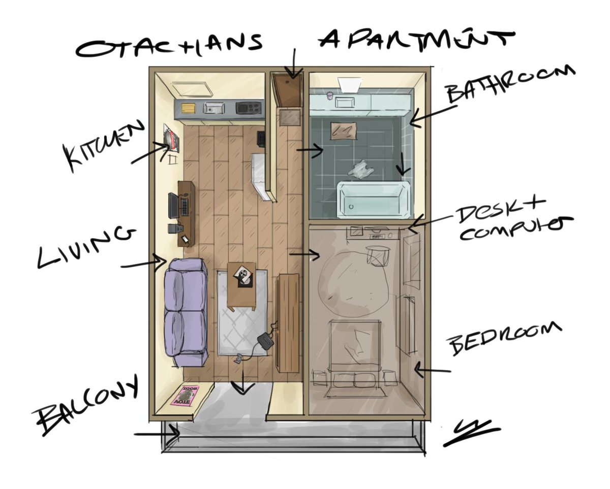 Designing Otachan's apartment for upcoming episodes & I got a little carried away. (I gave up on the Bedroom and Toilet) ? 