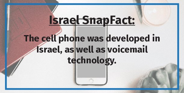 JCCBridgewater's tweet photo. Can you hear me now? This week's #snapfact tells us the cell phone and voicemail technology were both developed in #Israel. https://t.co/0jQwRC6wCm