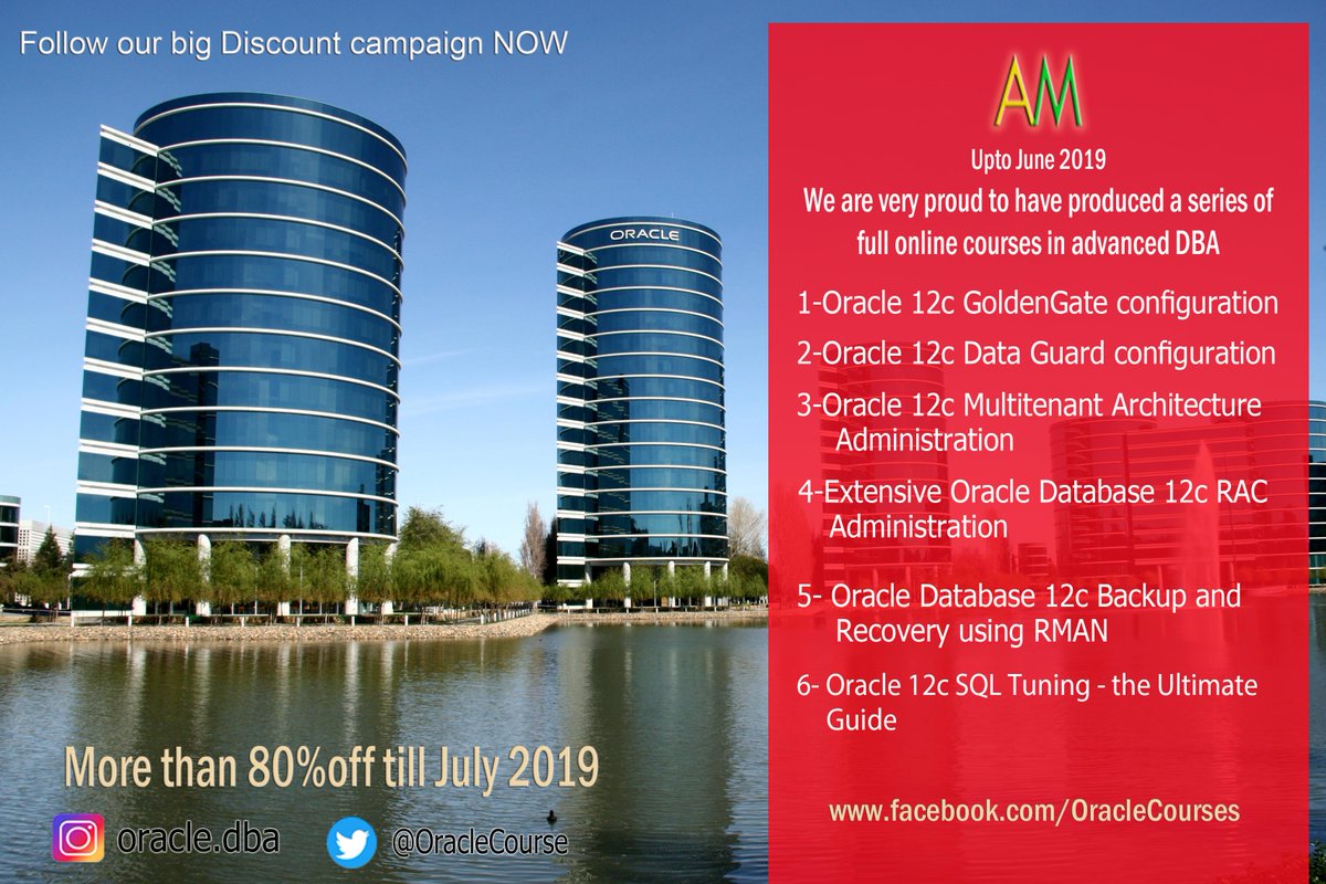 OracleCourse's tweet photo. Grab limited offer coupons  before 30 June ( full lifetime access) 11$ for each 
1-Oracle 12c Multitenant Architecture Administration 
https://t.co/Wjgum6ZS23
2-Extensive Oracle Database 12c RAC Administration 
https://t.co/ws3kTOD3iU

#dbalifedatabases #DBA #dbacourses #dbalife https://t.co/ie0911AfeY