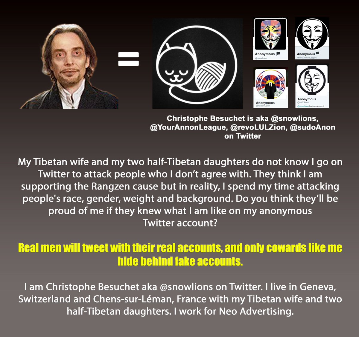 snowIiens's tweet photo. #Rangzen cannot succeed when it’s represented by anti-#DalaiLama losers like #ChristopheBesuchet. Whether he lives in France or Geneva a loser is still a loser. #TibetanFreedom #RangzenAlliance #Tibet #TibetanNews #dharamsala https://t.co/w3UkUz32Gy
