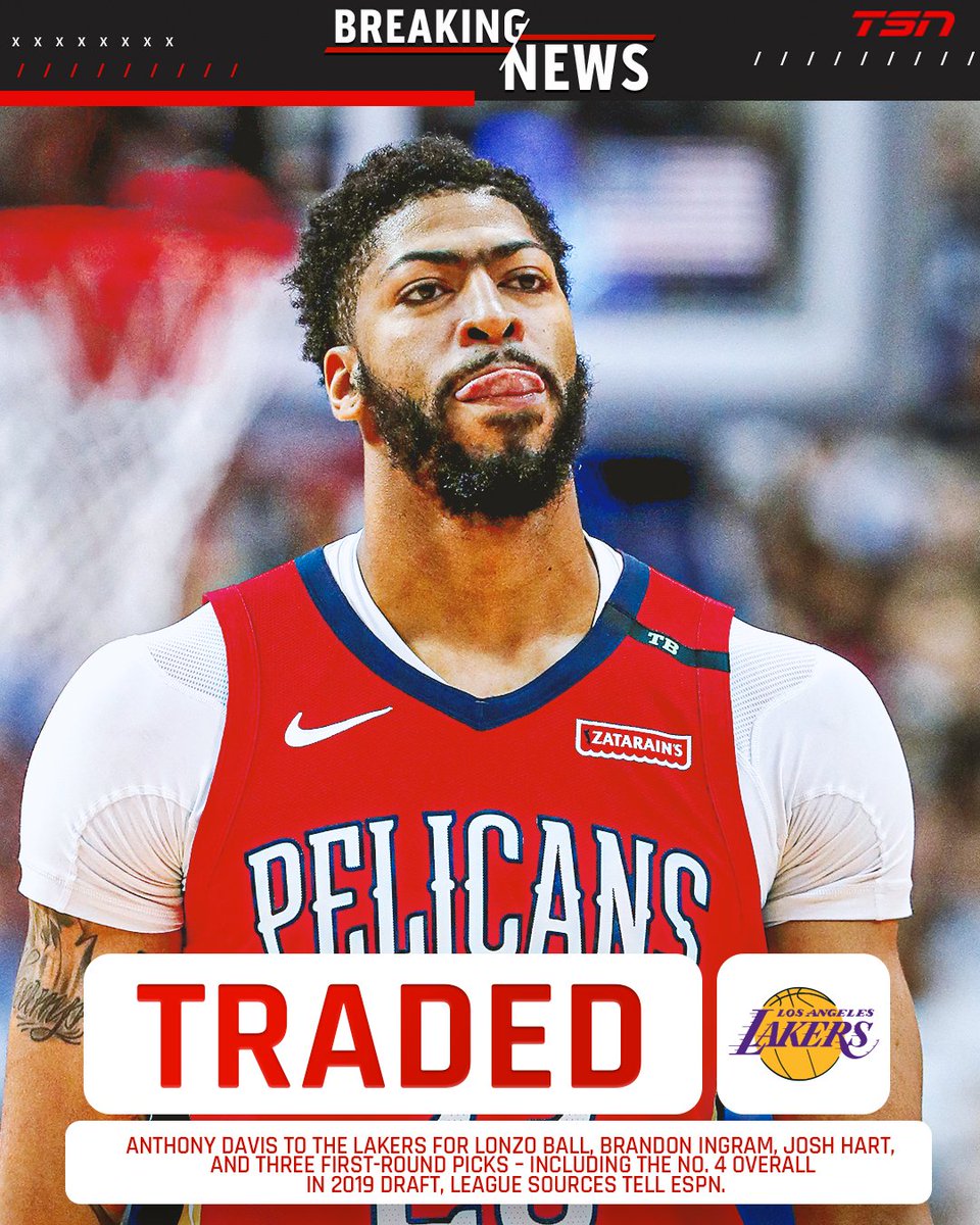 Report: Pelicans agree to trade Davis to Lakers.

MORE: tsn.ca/report-new-orl…