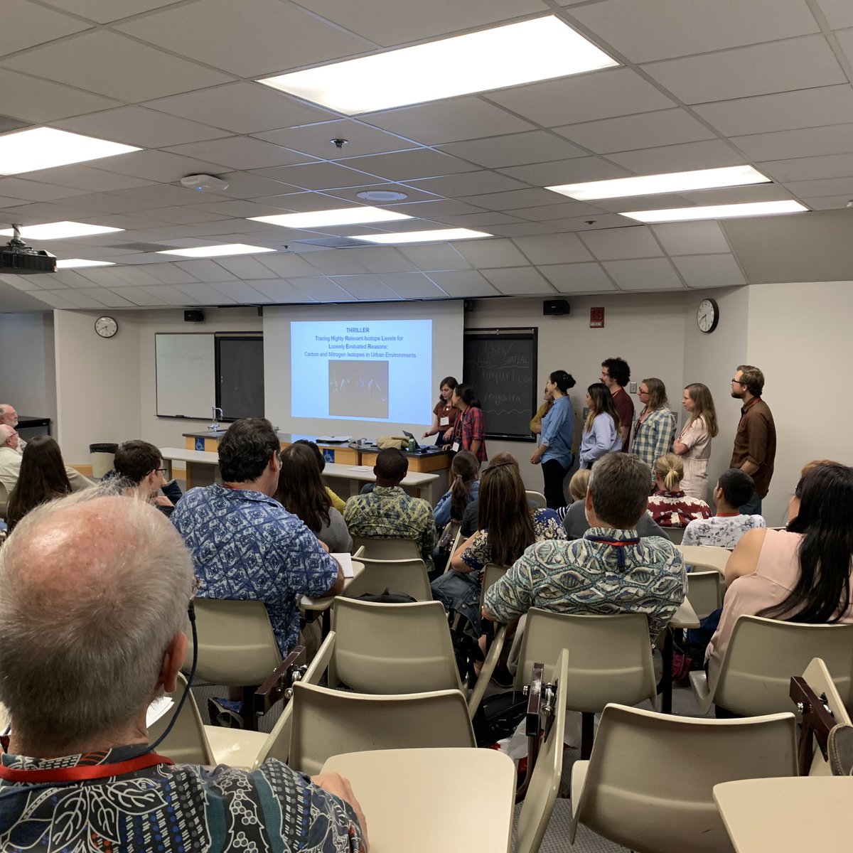 thedmbaker's tweet photo. T.H.R.I.L.L.E.R, S.A.V.A.G.E., G.H.O.S.T.B.U.S.T.E.R.S., G.A.B.E. #IsoCamp2019 and #spatial2019 research teams show masterful acronyms that would make any funding agency drool. #isopopes are in full #hawaiianshirt regalia for the occasion. https://t.co/clLel1nQPu