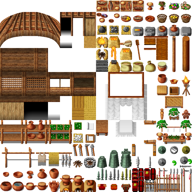 以前配布した弥生時代タイルセットに内装が追加されました！ 外観にも