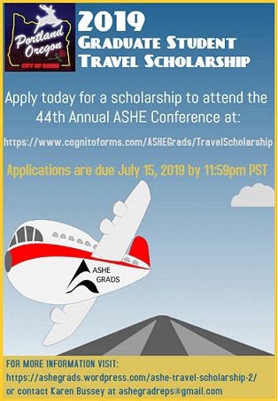 We're excited to announce that the 2019 #ASHEGrads Travel Scholarship is now open until July 15 at 11:59PST!!! #ASHE2019

APPLY HERE: cognitoforms.com/ASHEGrads/Trav…