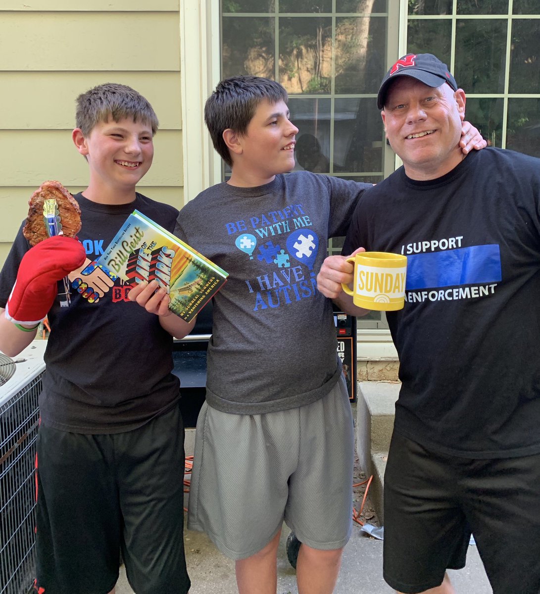 Fun Father’s Day weekend with my sons (Beau &amp; Trey) my new #SundayTODAY coffee mug, grilled thick cut Iowa pork chops and the new book from <a href="/billgeistone/">Bill Geist</a> Hey <a href="/WillieGeist/">Willie Geist</a> here was the 43rd pic with my patient wife behind the camera.