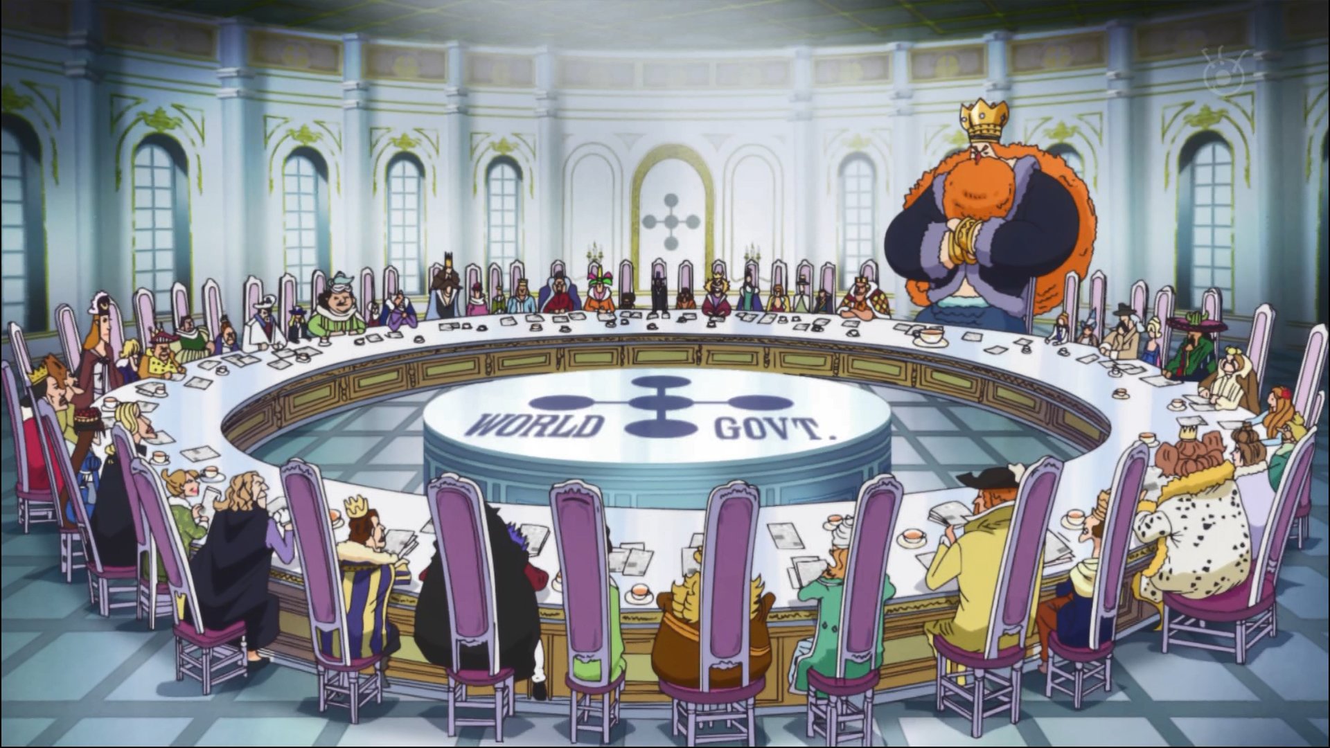 まな ついに開幕した世界会議 50ヶ国のうち円卓に座っている人数は49人 残りの1ヶ国はレヴェリーの出席権を剥奪されたジェルマ王国かな ワノ国やルフィ 七武海制度撤廃といった議題の中にヴィンスモーク家の話も当然出てくるだろうけど その内容が