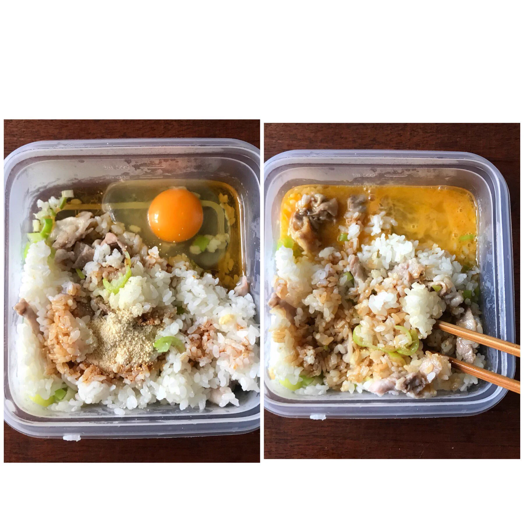 耐熱容器1つで簡単！冷凍ご飯を解凍せずに使える。画期的チャーハン!!