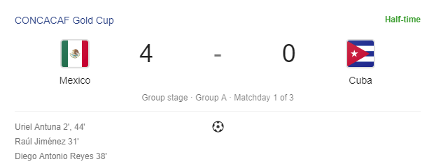 SoccerCooligans's tweet photo. For halftime, Mexico is currently strategizing the 10 more goal celebrations they will perform after they score on Cuba in the 2nd half. #MEXCUB #GoldCup2019 https://t.co/qloFWfHa3C
