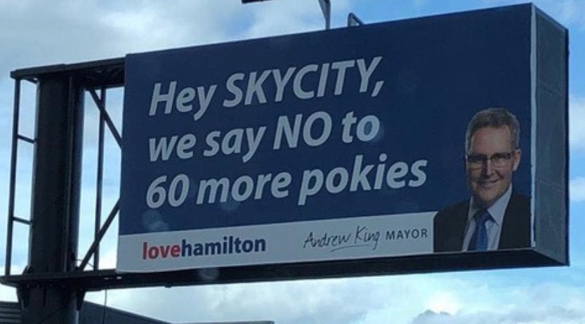 JarrodTrueNZ's tweet image. Hamilton Mayor funds anti-gambling billboard from his own pocket and then refuses to step down from gambling venue policy review claiming he has an “open mind” on gaming machines in the city. Anyone care to have a wager on which way he will vote? #bias #predetermination
