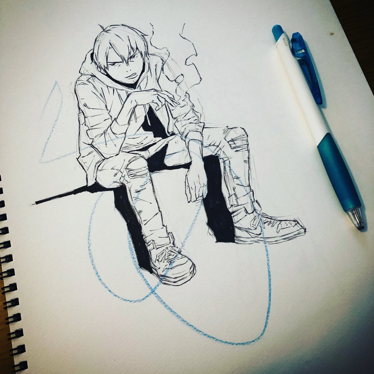 わいわい太郎 タバコは吸うんじゃねー 身体に良くないからだ 夜練 トレーニング アート Art アーティスト Artist ペン イラスト イラストレーター Illustration Illustrator ドローイング Drowing 男子 Dk タバコ ナイキスニーカー
