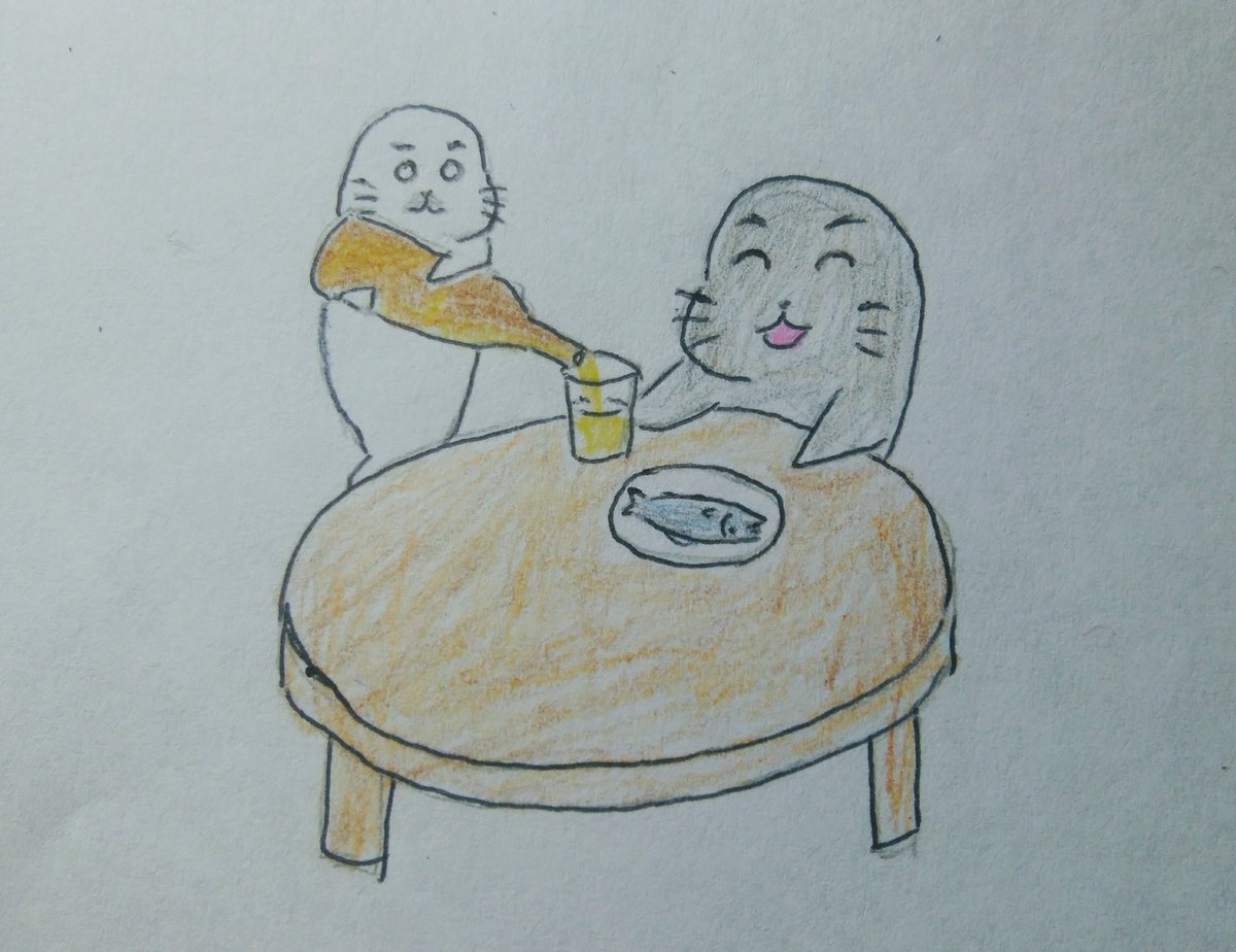 ゴマ丸 今日は父の日なので ゴマちゃんをモデルにイラストを描いてみました 私自身の父は家で飲酒しないので こんなことはしませんが ゴマちゃん 父の日 親子 ビール お酌