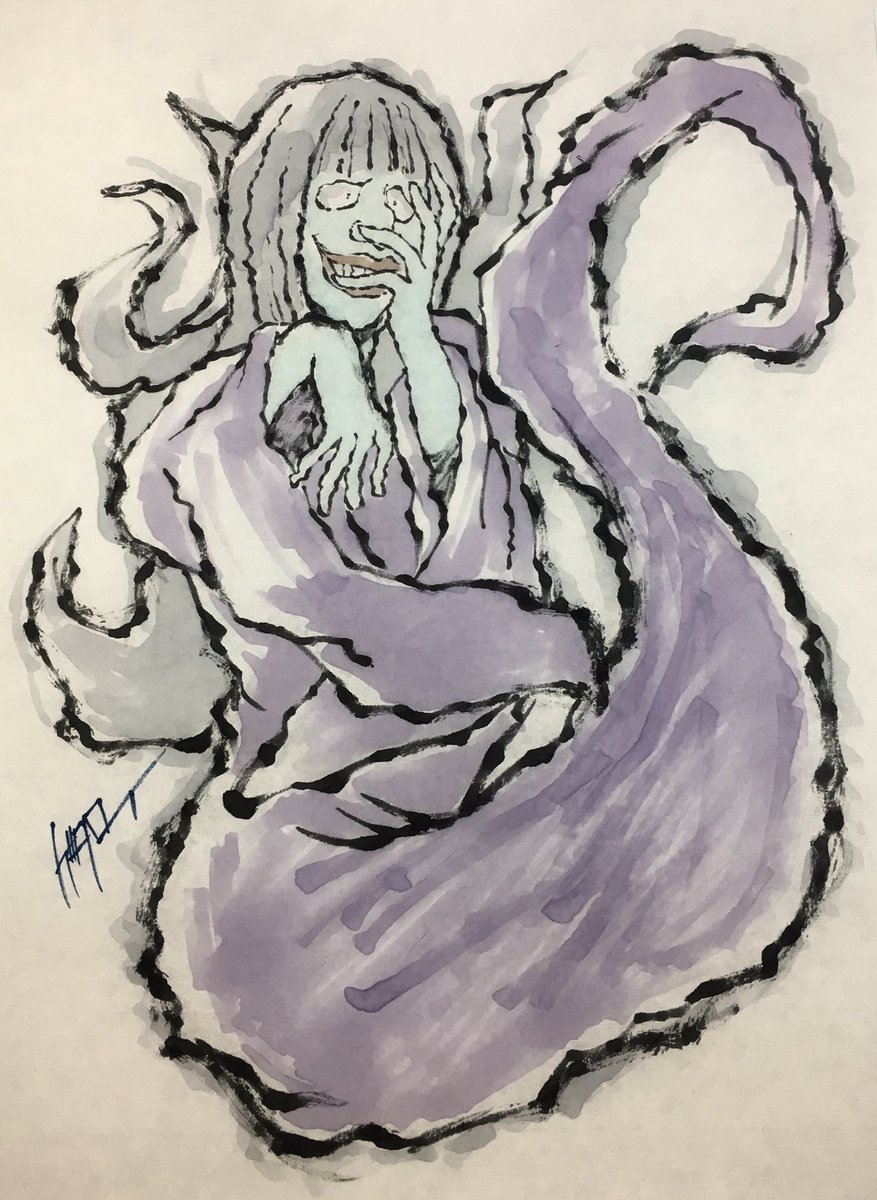 放浪のゲタロー Twitterissa ゲゲゲの鬼太郎第60話地獄の四将編 漆黒の冷気 妖怪ぶるぶる からぶるぶるを墨絵で 今回は薄墨で仕上げましたが分かりづらいですね ゲゲゲの鬼太郎 墨絵