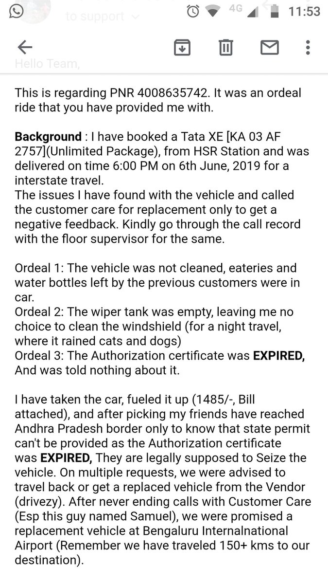 mpavanteja91's tweet photo. @Drivezy_CEO @DrivezyIN Would someone take responsibility to reply to this ordeal. PNR - 4008635742 - Authorization Cert Expired for Vehicle. Incorrect billing https://t.co/aubad6rwuJ
