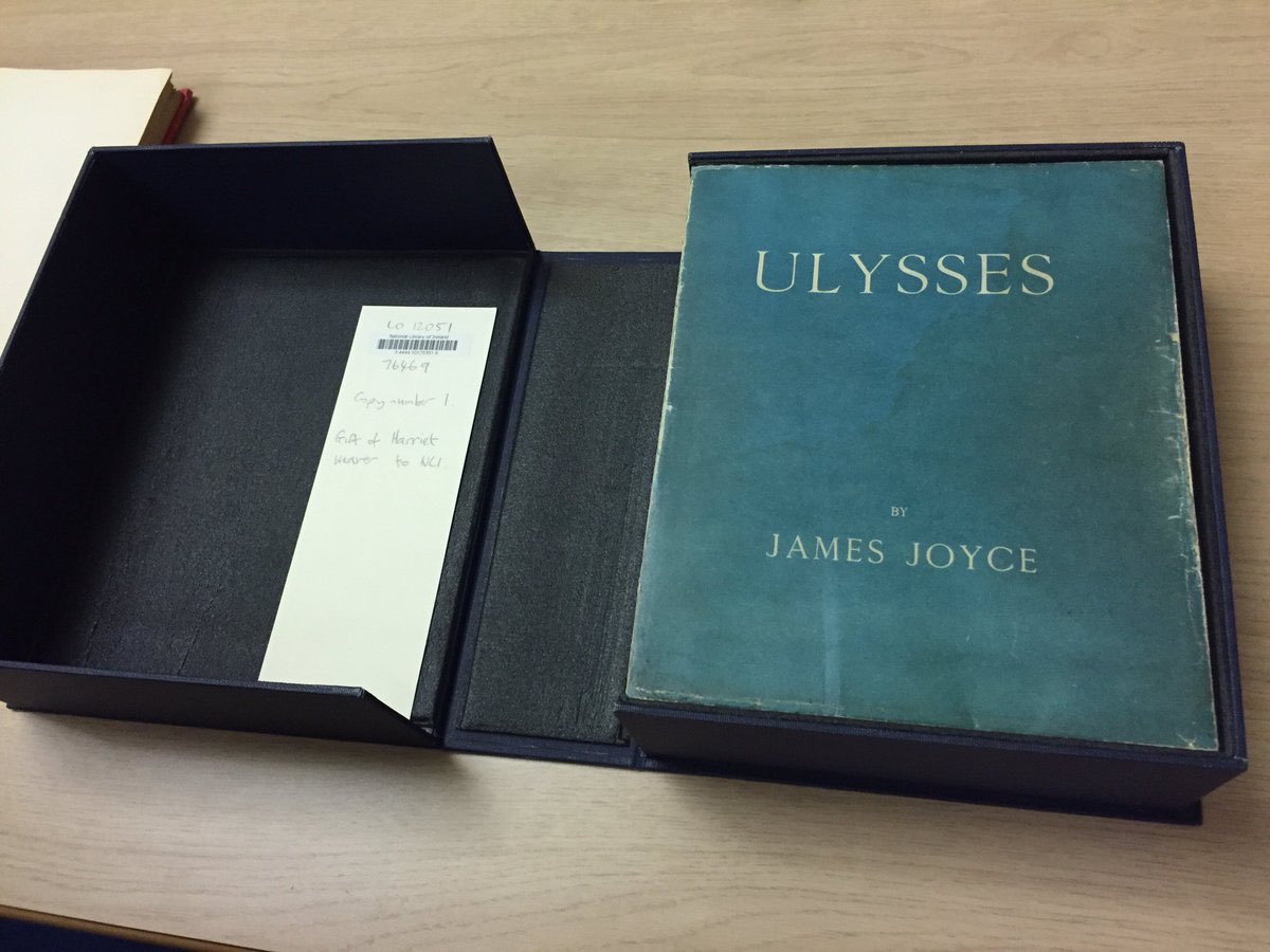 SandriCollins's tweet photo. Happy #Bloomsday - some Joyce treasures in the National Library of Ireland @NLIreland - Copy No 1 of #Ulysses and signature from Joyce’s letters to WB Yeats https://t.co/KyuVivsK26