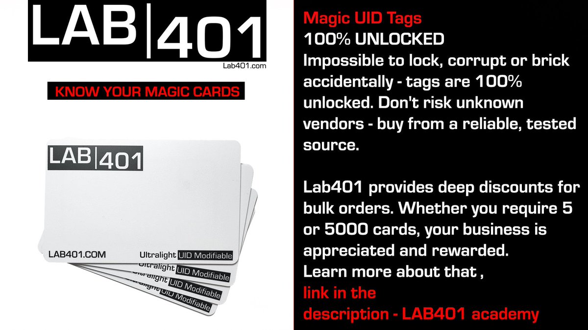 Lab_401's tweet image. ULTRALIGHT-C COMPATIBLE TAG are guaranteed for over 10,000 R/W cycles, and come in a water-proof case.
we offer free shipping worldwide for orders over 50 Euros :)
lab401.com/products/ultra…
#uidcard #nfc #rfid #pentesting #infosec #redteam #blueteam #hacking