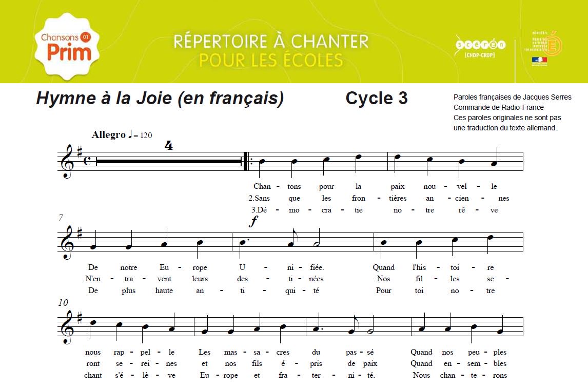 Eduscol Ressources Pour Chanter L Ode A La Joie Et L Hymne Europeen En Francais Et En Allemand Versions Officielles Textes Et Partitions A Telecharger Aides A La Prononciation T Co A1oocnhpfm Uefrance Radiofrance